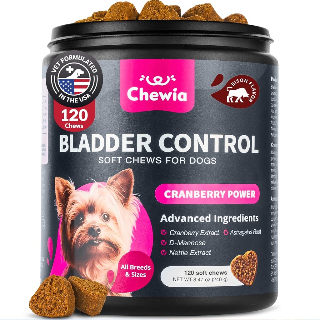 Traitement UTI pour chien - Supplément de canneberge pour le trac urinaire, la vésicule et la santé rénale, soutien à l'incontinence - Chews de canneberge de contrôle de la vésicule - Supplément de canneberge pour incontinence pour chien