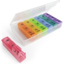 Ezy Dose Weekly (7 jours) Cas de pilule, planificateur de médicaments, boîte d'organisateur de vitamines, pratique et facile à utiliser, grands compartiments pop-out, 3 fois par jour, arc-en-ciel avec cas, sans BPA