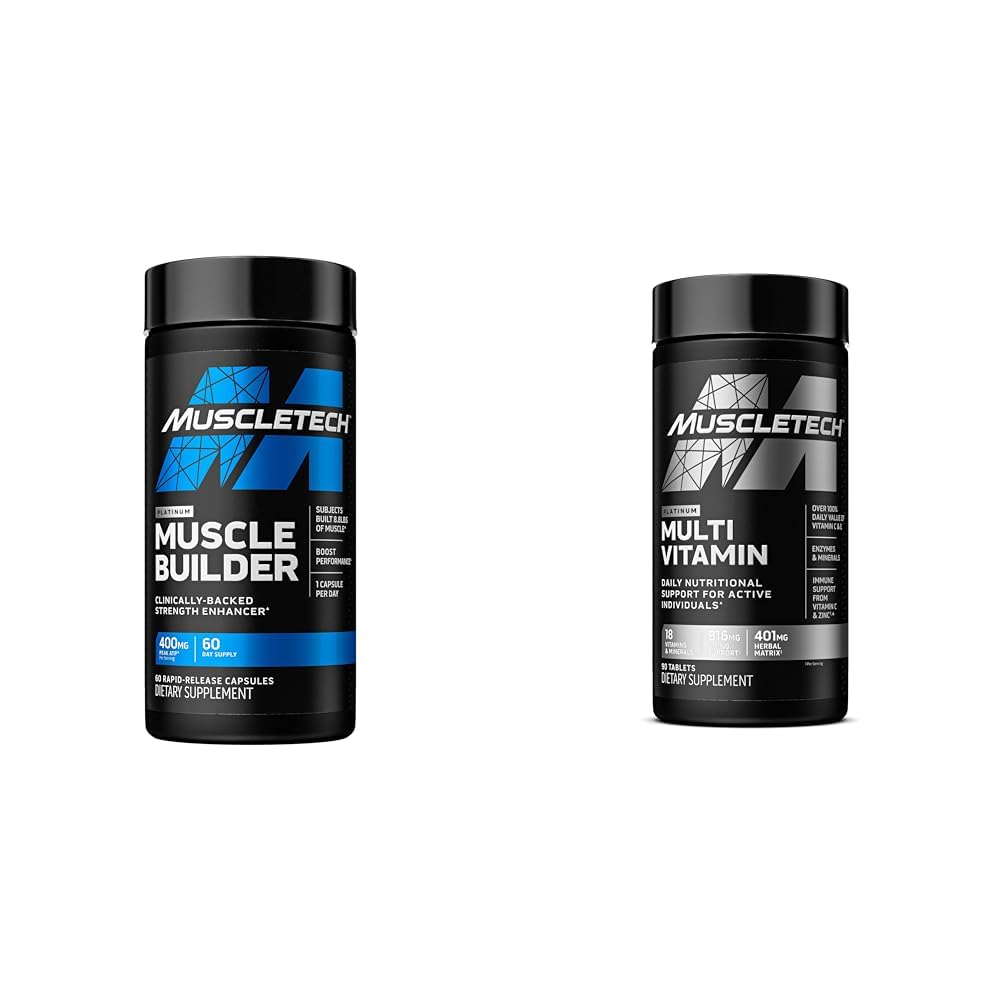 MuscleTech Muscle Builder avec 400mg Peak ATP et Platinum Multivitamin avec Amino Support Matrix et Vitamine C - Muscle Building et Immune Support Supplément Bundle pour hommes et femmes