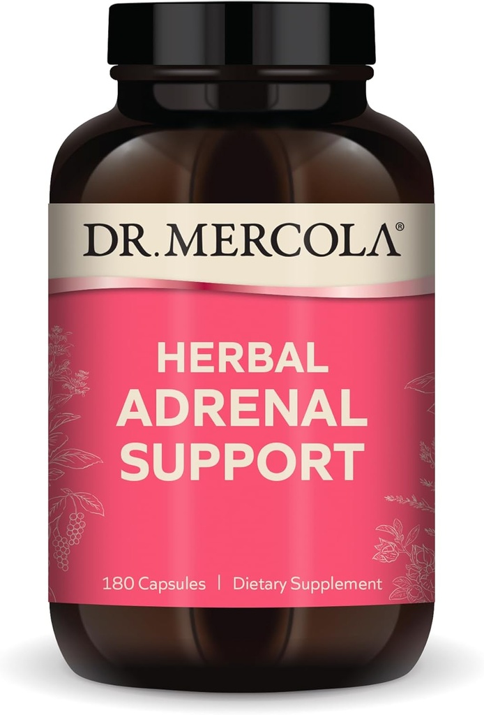 Dr. Mercola Herbal Adrenal Support, 90 Servings (180 Capsules), Dietary Supplement, Mood and Stress Management, Non-GMO