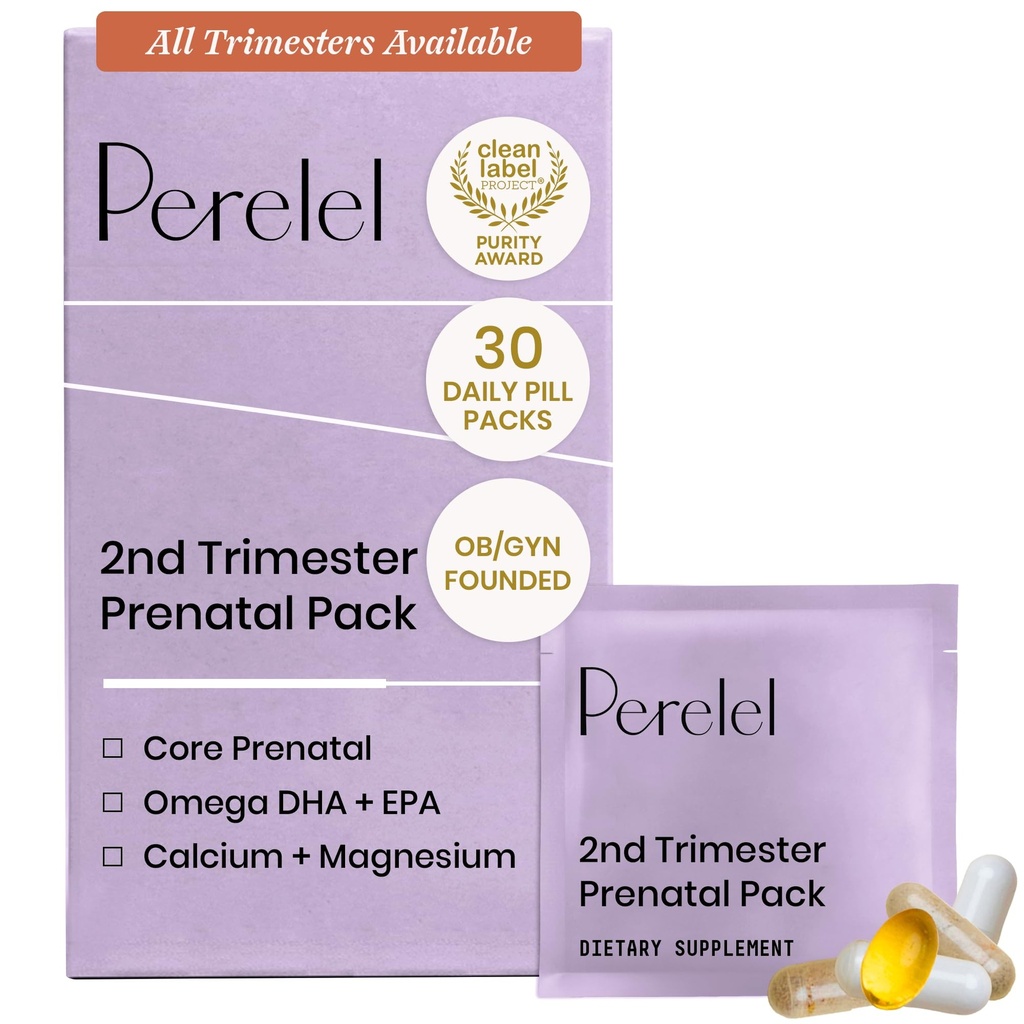 Peredel 2ème Trimester Prenatal Pack, Multivitamine avec Magnésium, Omega 3, Fer et Calcium, Soutien nutritionnel pour le deuxième Trimester Wellness, sans soja et sans gluten, non OGM, 30 Pill Packs quotidiens