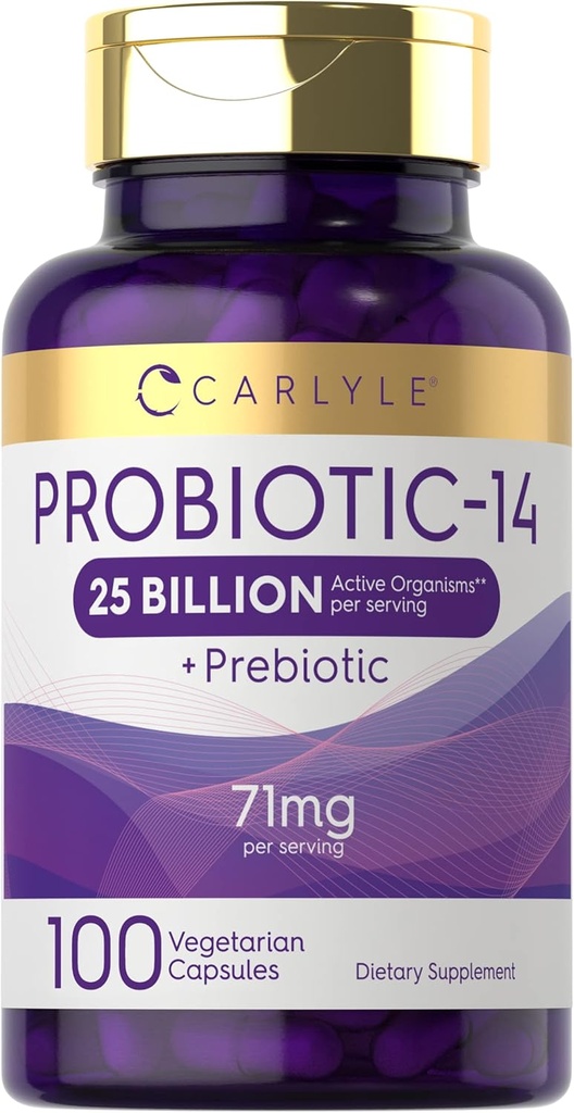 Carlyle Probiotiques pour les hommes et les femmes de 25 milliards de CFU. avec des prébiotiques de 100 capsules.