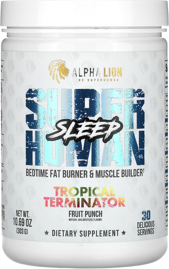 ALPHA LION Supplément de sommeil surhumain, aide à la nuit, récupération musculaire, constructeur de muscles et gaineur, améliore la composition corporelle (30 portions, parfum de punch de fruits)