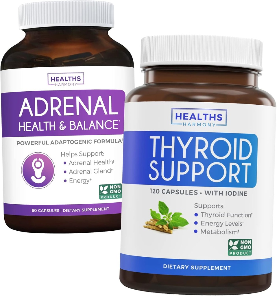 Bundle of Thyroid Support & Adrenal Support - Complete Balance Bundle Thyroid Support with Iodine Improve Your Energy and Adrenal Support & Cortisol Manager (Non-GMO) Powerful Adrenal Health Support