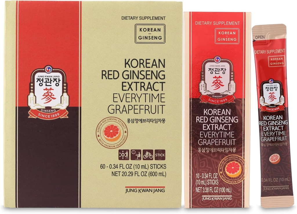 JUNG KWAN JANG Extrait de ginseng rouge coréen à chaque fois pamplemousse 1000mg de supplément de ginseng, supplément ennégy, aliments coréens