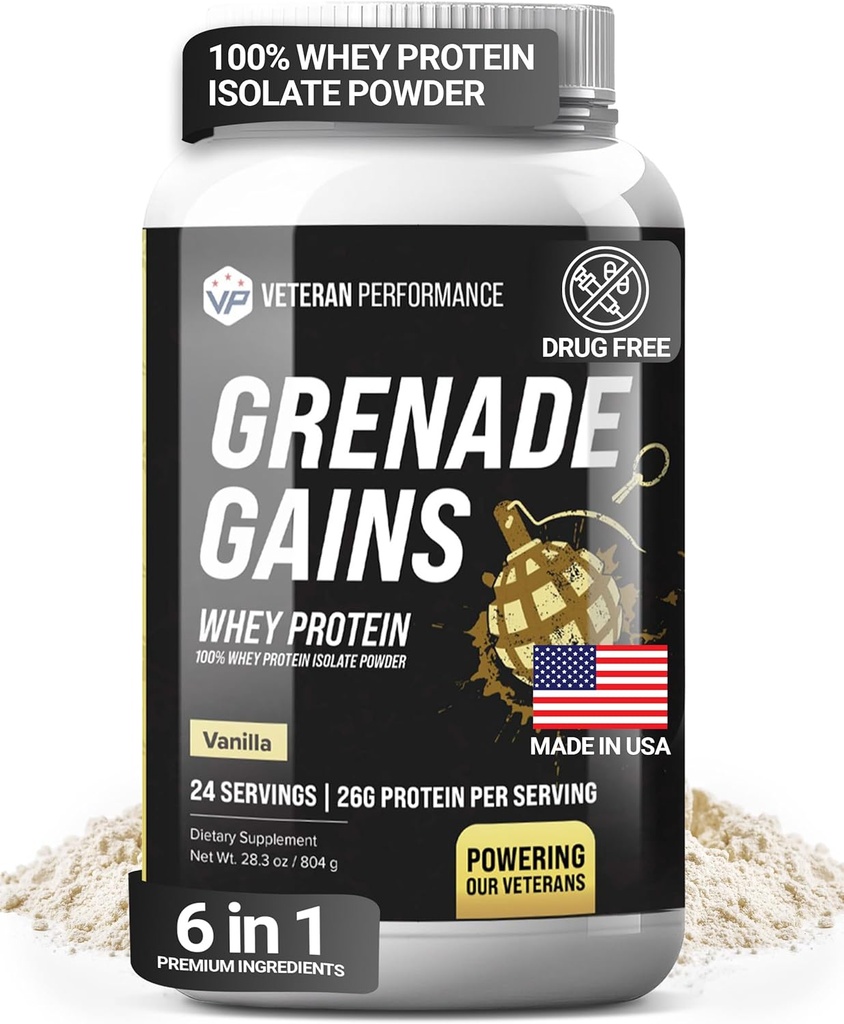 Grenade gagne de la poudre d'isolat avec de la créatine, de la L-Carnitine et de la bêta-alanine - Testé en troisième partie, sans gluten, sans édulcorants artificiels - USA Made, Vanilla, 24 portions