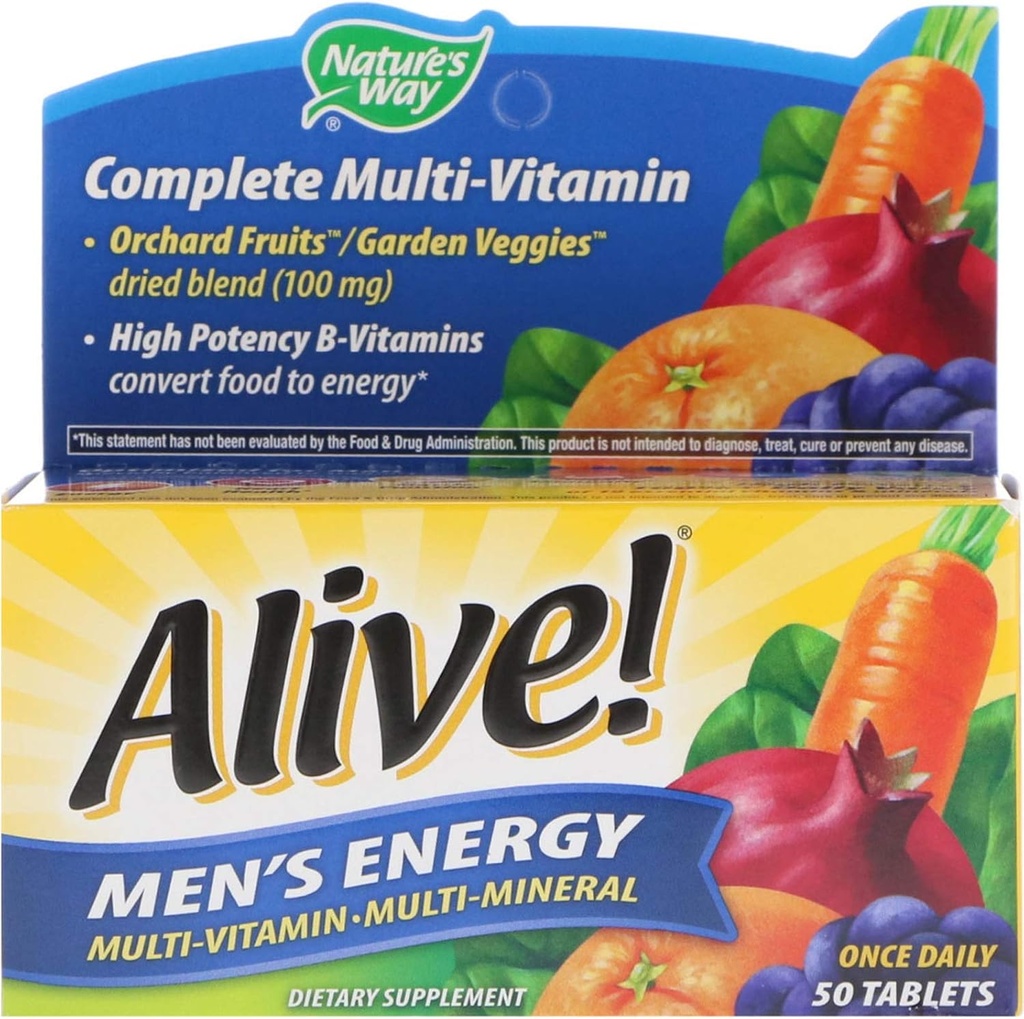 La nature est vivante ! Hommes Énergie Multivitamine complète, B-vitamines de haute puissance, 50 comprimés