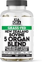 Complexe d'organes Fed Bovine 5 – foie, coeur, rein, rate et pancréas – Supplément glandulaire séché gelé pour l'énergie, la désintoxication et le soutien immunitaire – 180 capsules