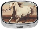 Boîte à pilules, petit étui à pilules pour la Purse & Pocket, organisateur de médecine mignon Voyage Pillbox, porte-conteneur de pilules portable pour tenir les vitamines, les médicaments, l'huile de poisson et les suppléments,Prancing White Horse