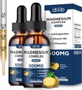 Glycinat de magnésium gouttes liquides 500mg - Supplément triple complexe de magnésium avec citrate, malate, ashwagandha, L-théanine, vitamine B6 pour le sommeil, soulagement du stress, musculation, aromatisant ananas 4 Fl Oz
