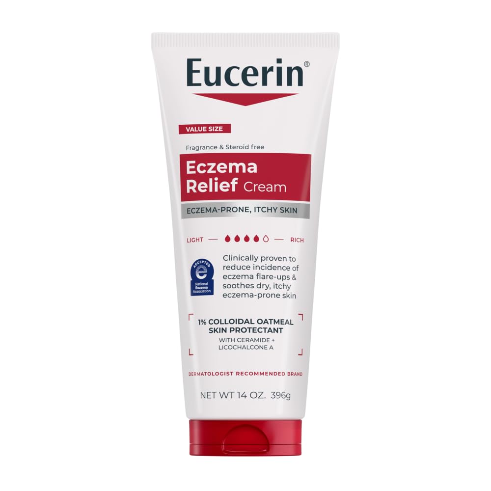 Crème corporelle de soulagement de l'eczéma d'eucerine, crème d'eczéma avec farine d'avoine colloïdale, extrait de racine de céramide-3 et de réglisse, tube de 14 oz