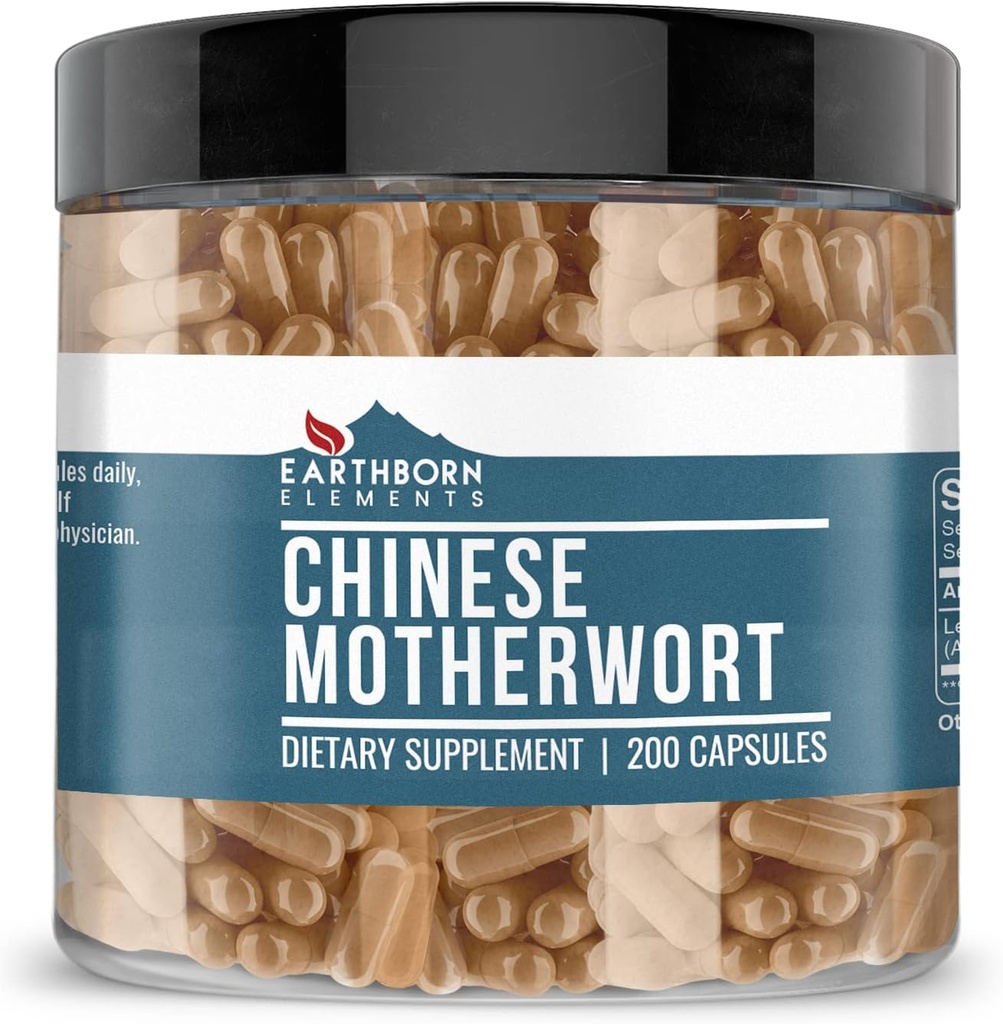Éléments nés de la terre Chinese Motherwort 200 Capsules, Pure & Non dilué, Pas d'additifs