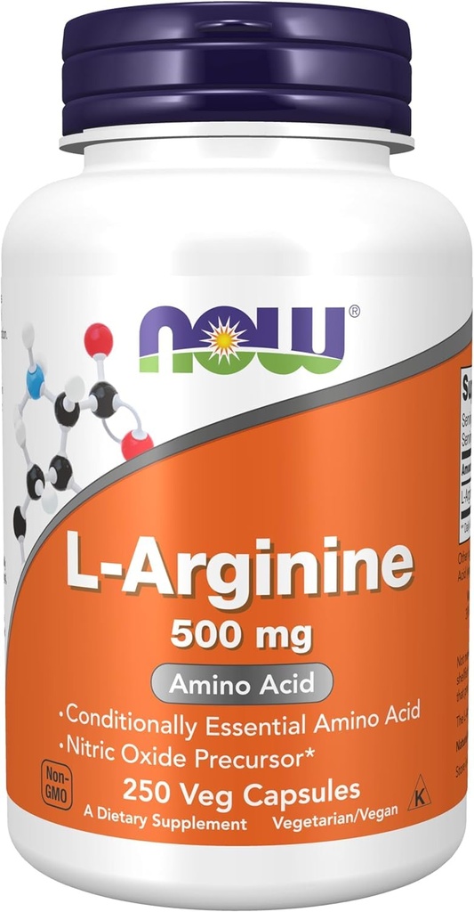 MAINTENANT L-Arginine 500 mg,250 Capsules de légumes (emballage peut varier