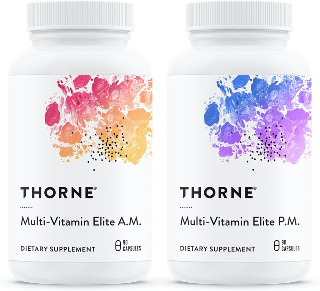 THORNE - Multi-vitamine Elite - Supplément nutritionnel quotidien - La formule AM soutient la production d'énergie cellulaire et la formule PM soutient le sommeil reposant* - Sans gluten, sans lait - 180 capsules - 30 portions