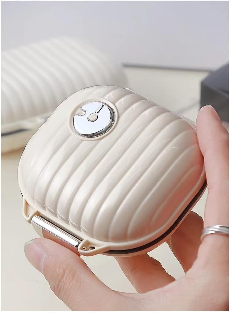 Pill Organizer Case with Carabiner, 7 Compartiments, Distributeur comparatif pour les hommes et les femmes, Beige (petite lait blanc)