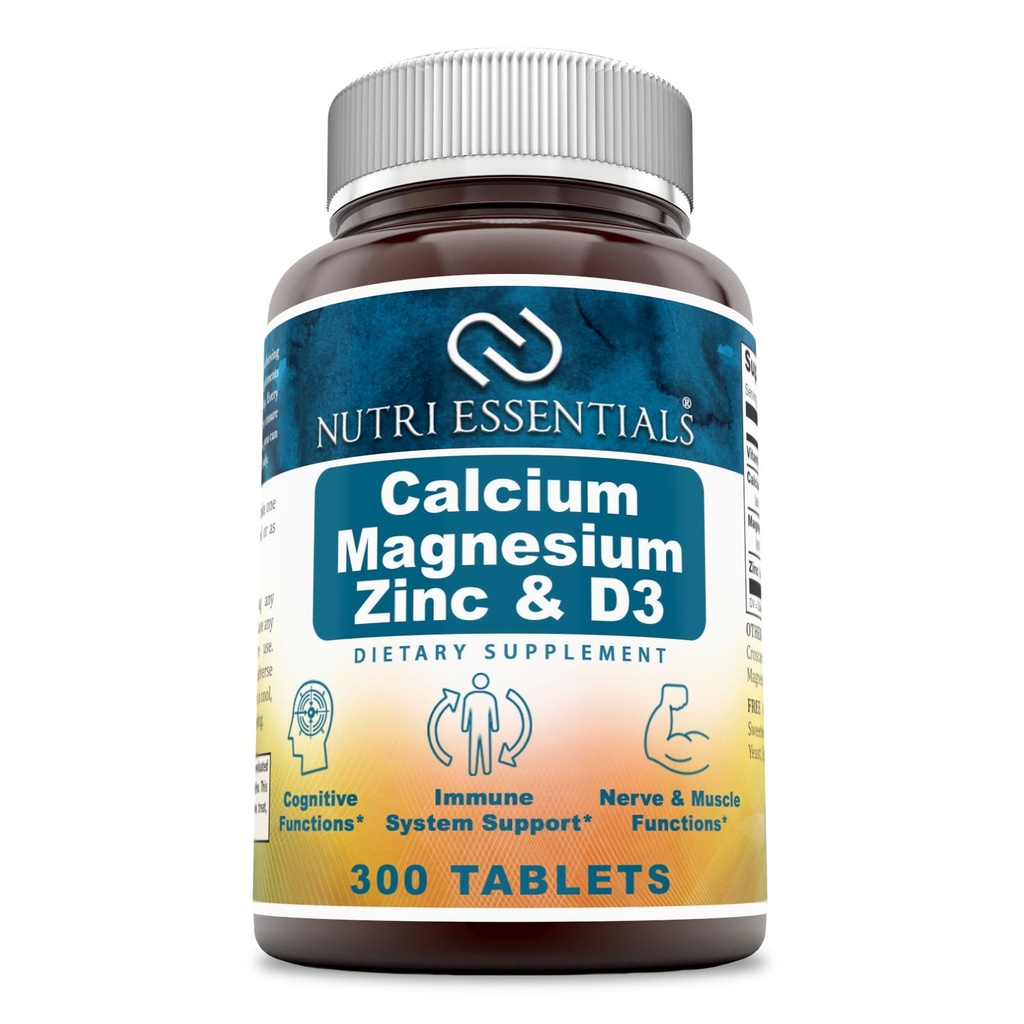 Calcium Magnésium Zinc + Vitamine D3 Comprimés- Favorise les os forts et les dents, Soutien Nerve & Fonction musculaire* (300 Nombre)