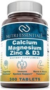 Calcium Magnésium Zinc + Vitamine D3 Comprimés- Favorise les os forts et les dents, Soutien Nerve & Fonction musculaire* (300 Nombre)