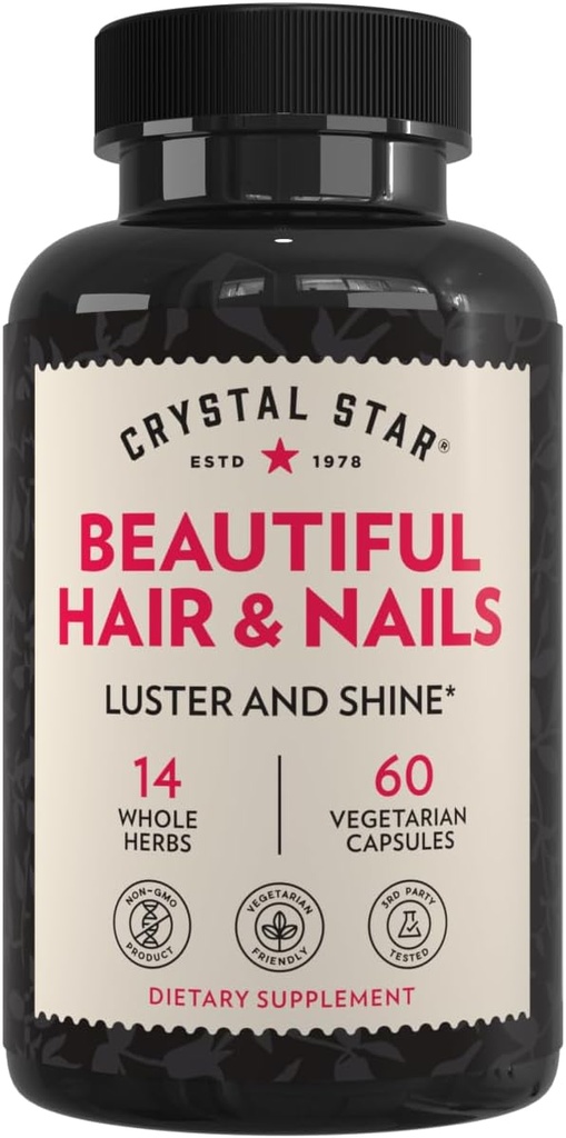 Crystal Star Beau complément de cheveux et ongles (60 Capsules) – supplément à base de plantes soutient les cheveux et ongles plus épais – Cavalier, Nettle & Alfalfa – Non-OGM