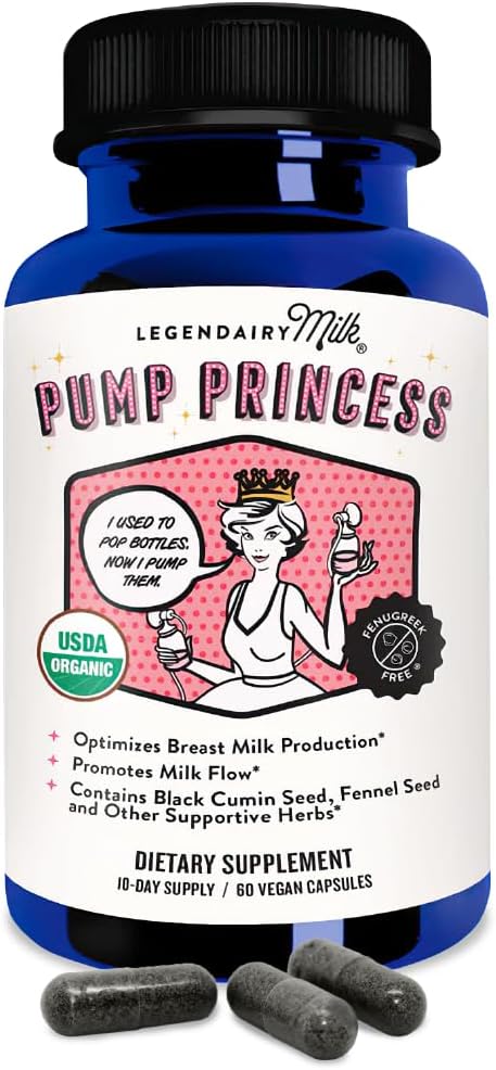 Legendairy Lait Pump Princess Lactation Supplement - Suppléments d'allaitement pour l'augmentation de l'offre de lait et le débit de lait - Graines de cumin, fenouil et d'aneth biologiques, Fenugreek Free - 60 capsules