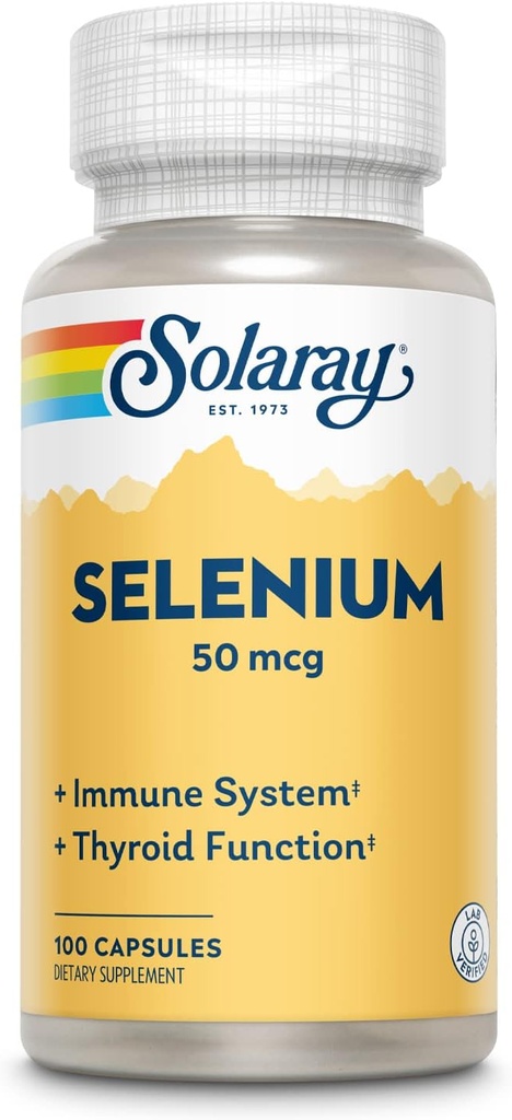Solaray Sélénium 50 mcg, Système immunitaire sain, Fonction thyroïdienne et support antioxydant, 100 capsules