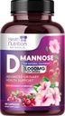 Supplément D-Mannose 1 350mg - avec canneberge, Hibiscus et dandelion - Support pour les femmes et les hommes – Impuretés de flush et de nettoyage – non OGM, végétalien – 180 capsules