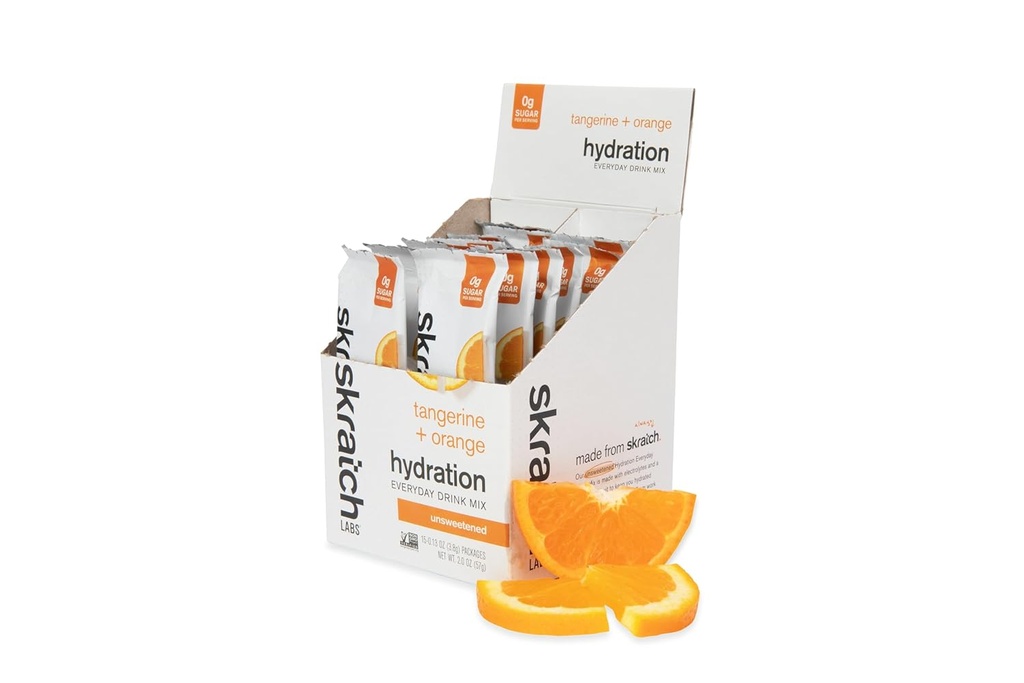 Skratch Labs Packets en poudre d'électrolytes non sucrés - Hydratation quotidienne - Mélange de boissons sportives - Sans sucre - Booster d'électrolytes- Tangerine + Orange - 15 portions - Keto, Paléo, Vegan, Non-OGM