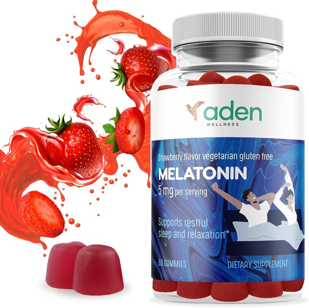 Mélatonine extra-fort Gommies pour adultes et adolescents - 5 mg par portion - Aides naturelles - Gommies calmes pour un repos de bonne nuit - 60 Chews