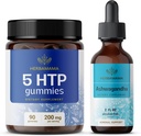 HERBAMAMA 5-HTP et Ashwagandha Kit - Ensemble de 200 mg 5-Hydroxytryptophane Gummies & Ashwagandha gouttes liquides 2 fl oz - Vegan, non-OGM, sans alcool et sans gélatine - 2 Pack