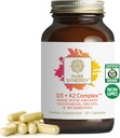 PURE SYNERGY D3 + Complexe K2 : Vitamine végane D3 Complexe K2 : complément D3 organique avec vitamine K2 et K1 Plus Aliments entiers organiques : soutien de la santé osseuse, cérébrale et immunitaire (60 capsules)