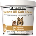 Vet Classics Supplément d'huile de saumon pour peau saine, manteaux brillants – supplément de manteau de chien, supplément de peau de chat – Comprend Oméga-3, 6, 9, Source de DHA, EPA – Chews doux 90 Ct.