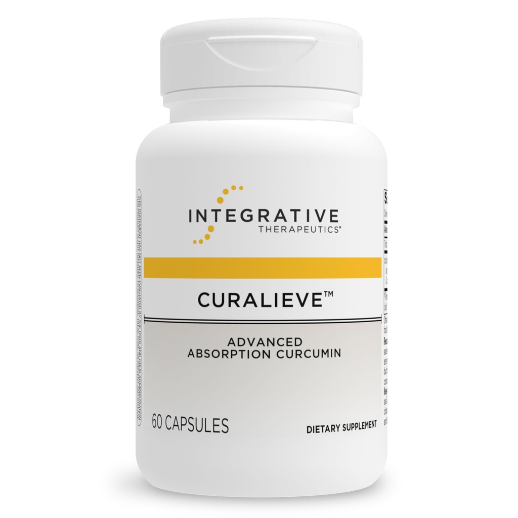 Thérapeutique intégrative Curalieve - Formule de Curcumine pour le support antioxydant* - Curcumine à absorption élevée - Vegan, sans gluten et sans lait - 60 capsules (30 portions)