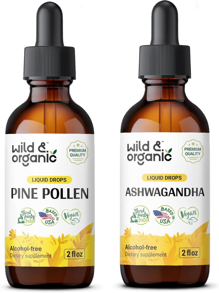 Teinture de pollen de pin sauvage et biologique 2 fl oz et ashwagandha Teinture 2 fl oz