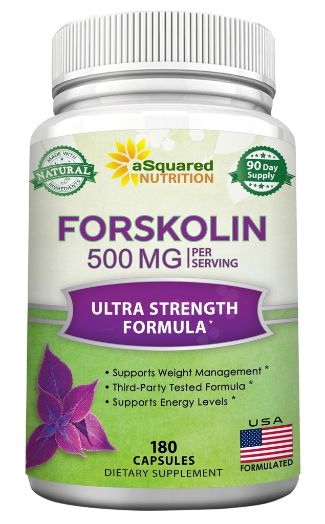 aSquared Nutrition Forskolin 500mg Max Strength-180 Capsules, supplément de forskolin pour le carburant pur perte de poids, Coleus Forskohlii Racine - Forskolin Diet Pills, Belly Buster Fat Burner 2X Slim Trim Lose