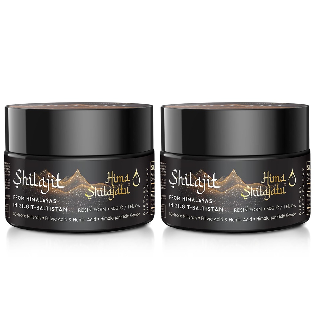 Shilajit Pure Himalayan Organic Shilajit Resin - Or Grade 100% Pureté Shilajit avec Acid Fulvic et 85+ Complexe Trace Minerals pour l'énergie et le soutien immunitaire, Pack de 2 (4 mois d'approvisionnement)