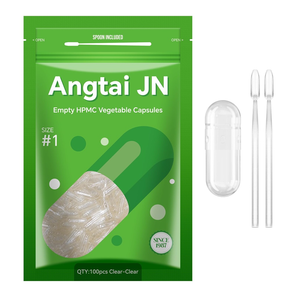 Taille 1 Capsules vides à base végétale végétalienne clair (100 Nombre) Sans gluten, sans OGM, bouchons de pilules certifiés Halal avec 2 cuillères pour le bricolage végétarien vos propres suppléments
