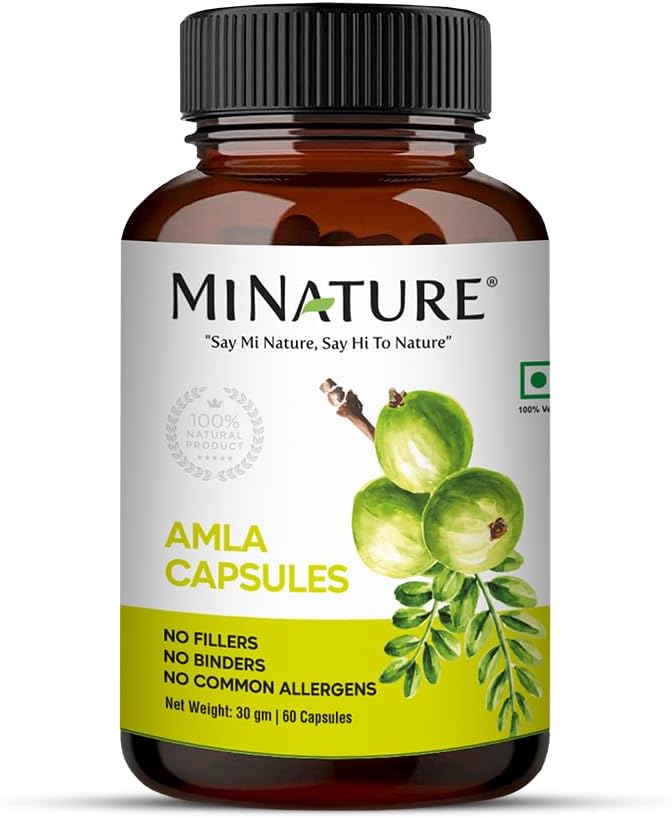 Amla Capsules (Amla Fruit Powder Capsules) de mi Nature (Amalaki Fruit, Gooseberry indien) 60 capsules de vagin, 500mg 1 mois d'approvisionnement (Pure & Natural)