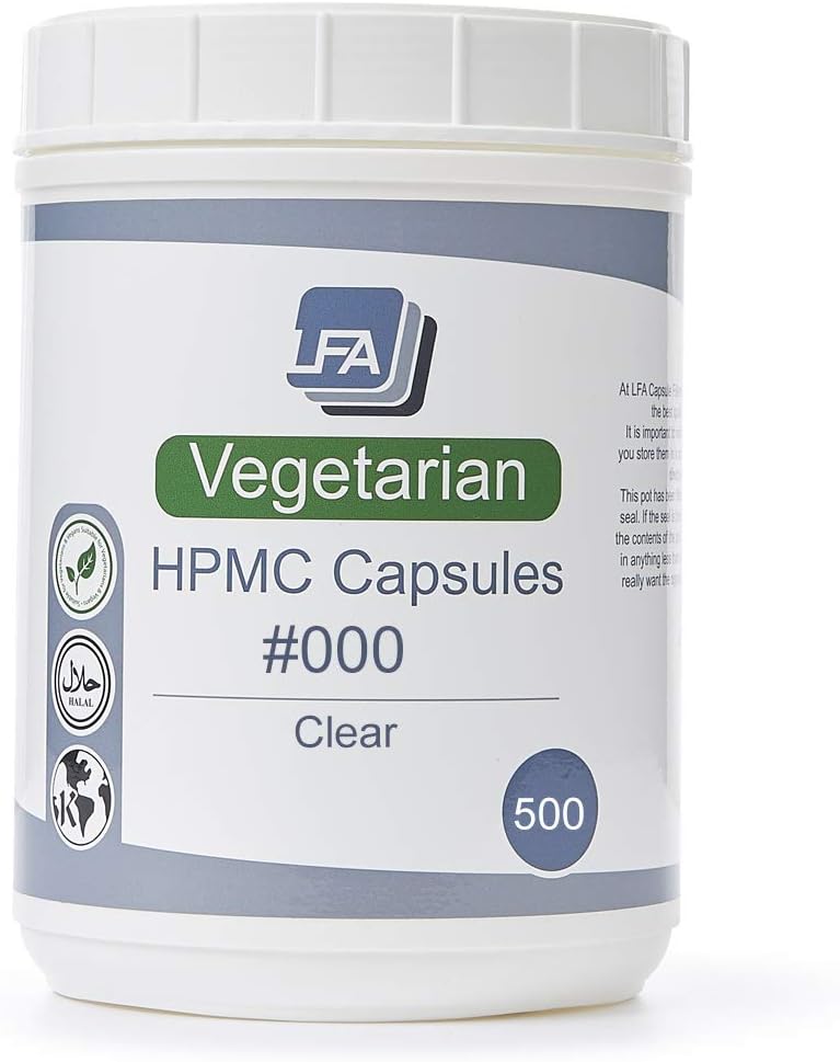 Capsules Vegan Vide Taille 000-500 Nombre Effacement HPMC Capsules Veggie Vide - Remplir les 1000 capsules de pilules végétales - Vide pour remplir les capsules - Hypromellose halal kosher certifiée
