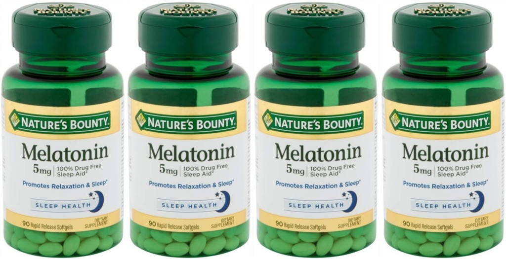 Nature's Bounty Super Strength Melatonin 5 mg Softgels 90 ea (Pack of 4)