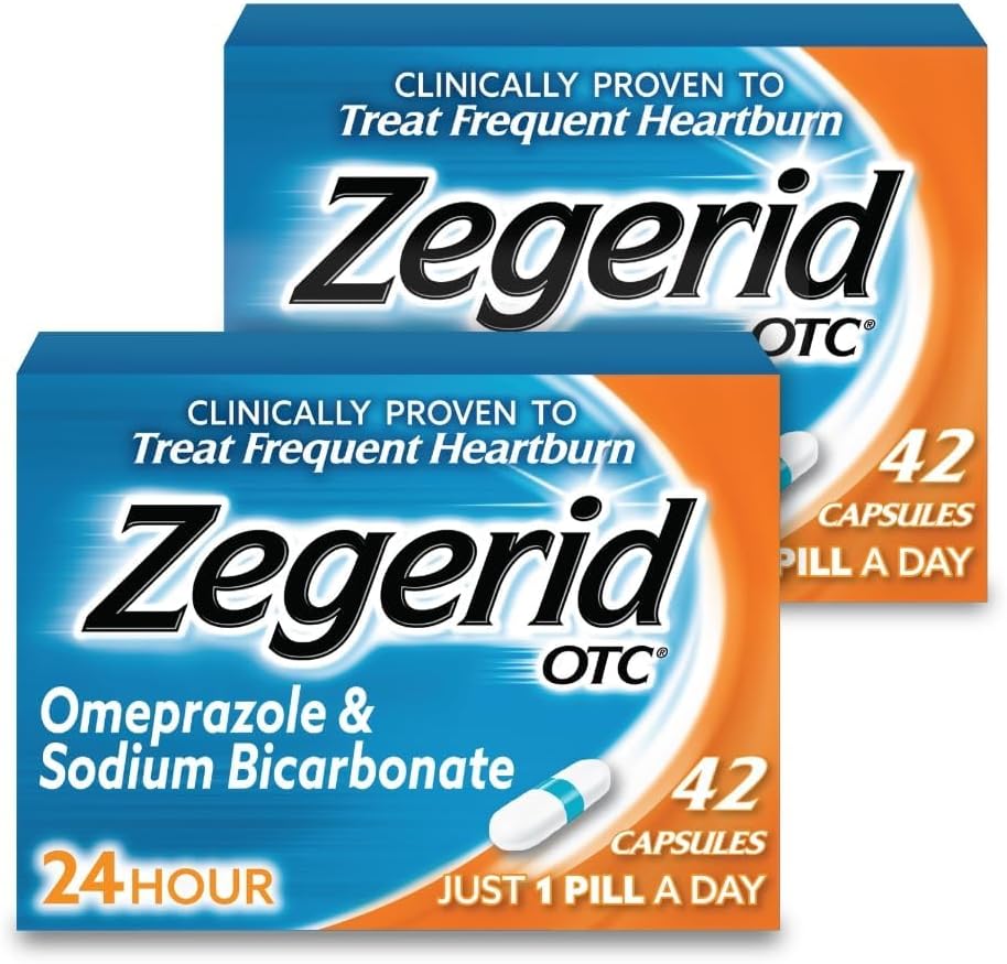 Zegerid OTC, Omeprazole Plus Bicarbonate de sodium, 24 heures, Inhibiteur de pompe à protons (IPP), Médecine des brûlures d'estomac, Réducteur acide, Deux cartes 42ct