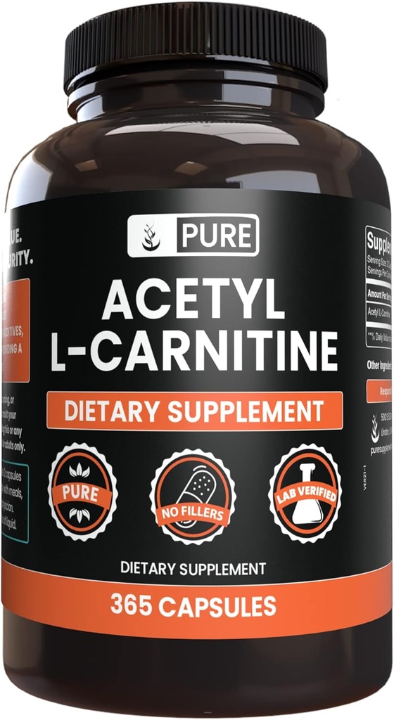 Ingrédients originaux purs Acétyl L-Carnitine (365 Capsules) Pas de Magnésium ou de Rice Fillers, Toujours Pure, Verified Lab