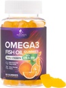 Omega 3 Gommies d'huile de poisson - Supplément Gommy Omega 3 pour adultes et enfants avec haute absorption DHA & EPA, Joint & Cerveau Support, Delicious Orange Saveur Huile de poisson Vitamines, 60 Gommies