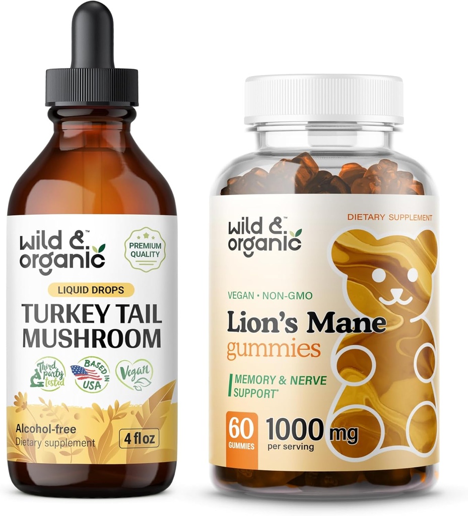 Teinture de queue de dinde sauvage et biologique 4 fl oz & Mane Gummies du Lion