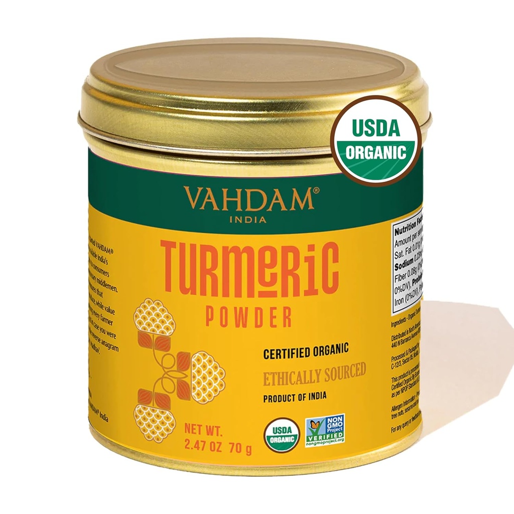 VAHDAM, poudre de curcuma biologique avec haut Curcumin (2,47 oz) USDA biologique, 100 % brut de l'Inde.