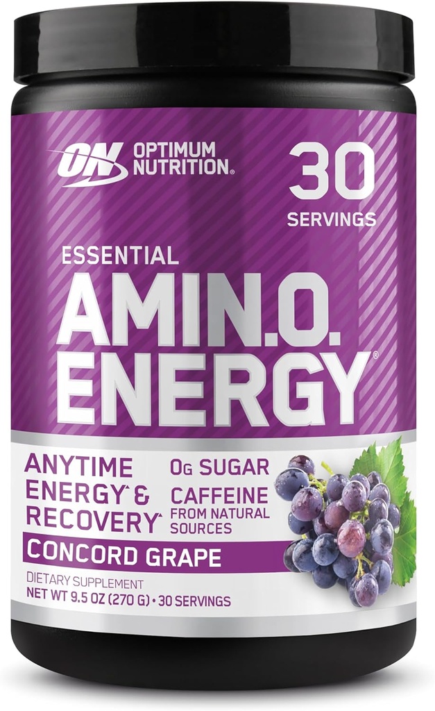 Optimum Nutrition Amino Energy - Pré-entraînement avec le thé vert, BCAA, acides aminés, Keto Friendly, extrait de café vert, poudre d'énergie - raisin Concord, 30 portions