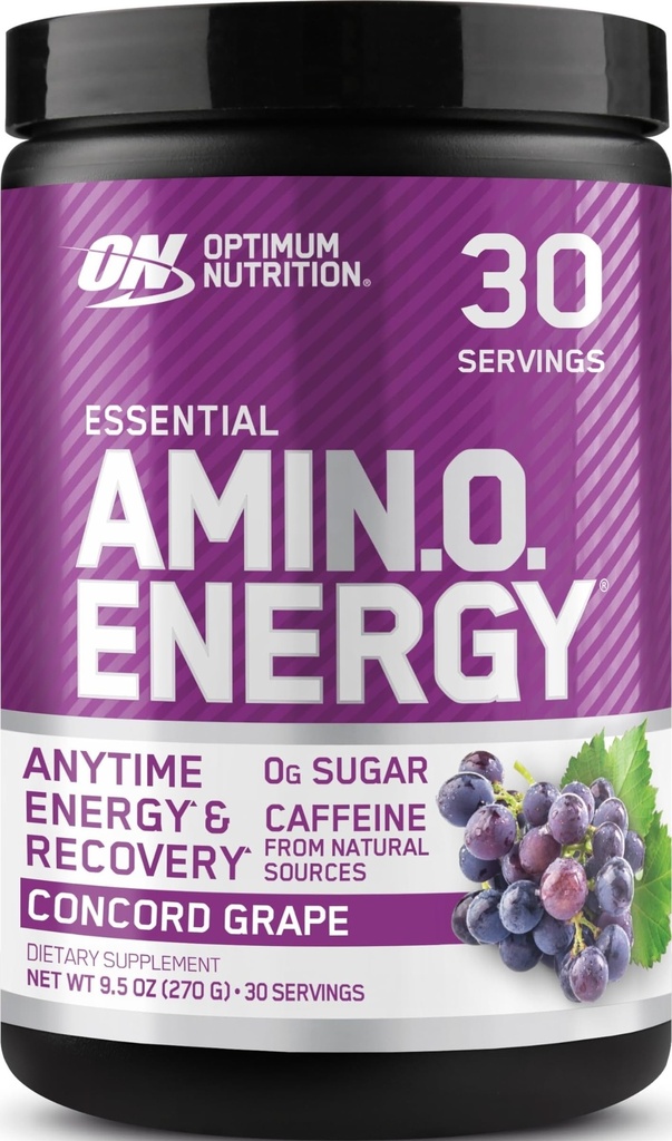 Optimum Nutrition Amino Energy - Pré-entraînement avec le thé vert, BCAA, acides aminés, Keto Friendly, extrait de café vert, poudre d'énergie - raisin Concord, 30 portions