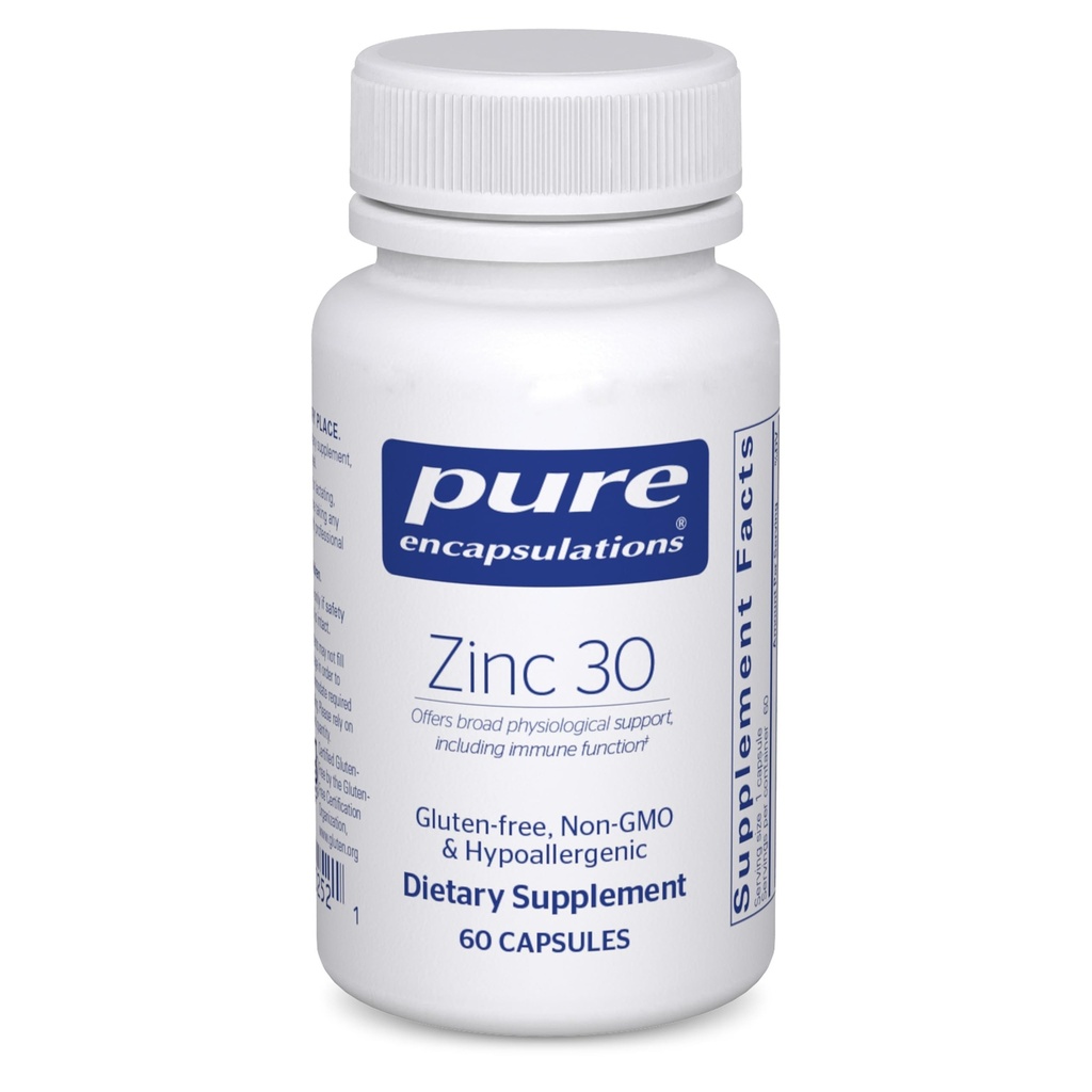 Encapsulations pures Zinc 30 mg - Supplément pour le soutien, la croissance et le développement du système immunitaire et la guérison des plaies* - avec le picolinate de zinc 30 mg - 60 capsules