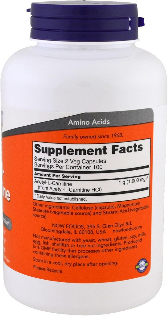 MAINTENANT Aliments acétyl L-Carnitine 500mg - 200 ct (paquet de 2)