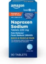 Soins de base Douleurs dorsales et musculaires, 220 mg, soulagement de la douleur de 12 heures, comprimés de sodium de naproxène, soulagement de la douleur et réducteur de fièvre, 90 Compte