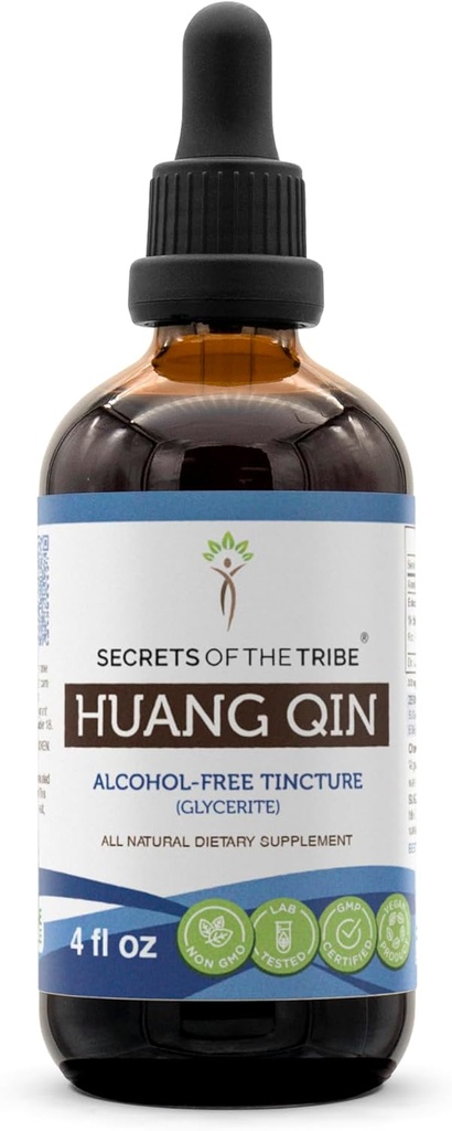Secrets de la tribu Huang Qin Extrait liquide sans alcool, Huang Qin (Scutellaria Root, Radix Scutellariae Baicalensis) Supplément à la teinture des racines séchées (4 FL OZ)