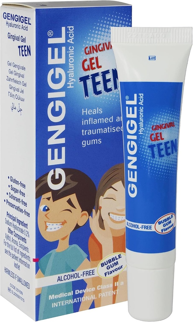 Gengigel Teen Acide hyaluronique Gel oral pour la bouche et le malaise de la gum (15 ml), apaise l'irritation, favorise la guérison naturelle et protège tissu oral délicat, sans paraben ou SLS, végétalien et casher